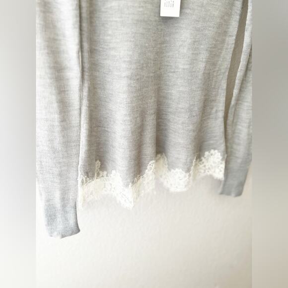 Rebecca Taylor Gray White Lace Combo Pullover Alpaca Wool Crew Sweater Size S - Picture 4 of 8